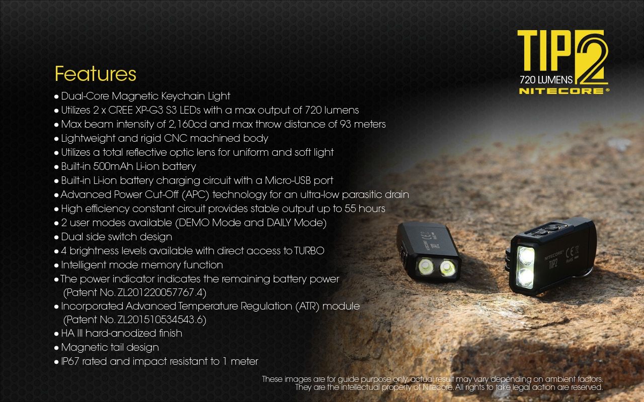 NITECORE TIP2 Kľúčová baterka 720 lúmenov USB nabíjateľné LED svetlo pre kempingové vybavenie alebo každodenné nosenie