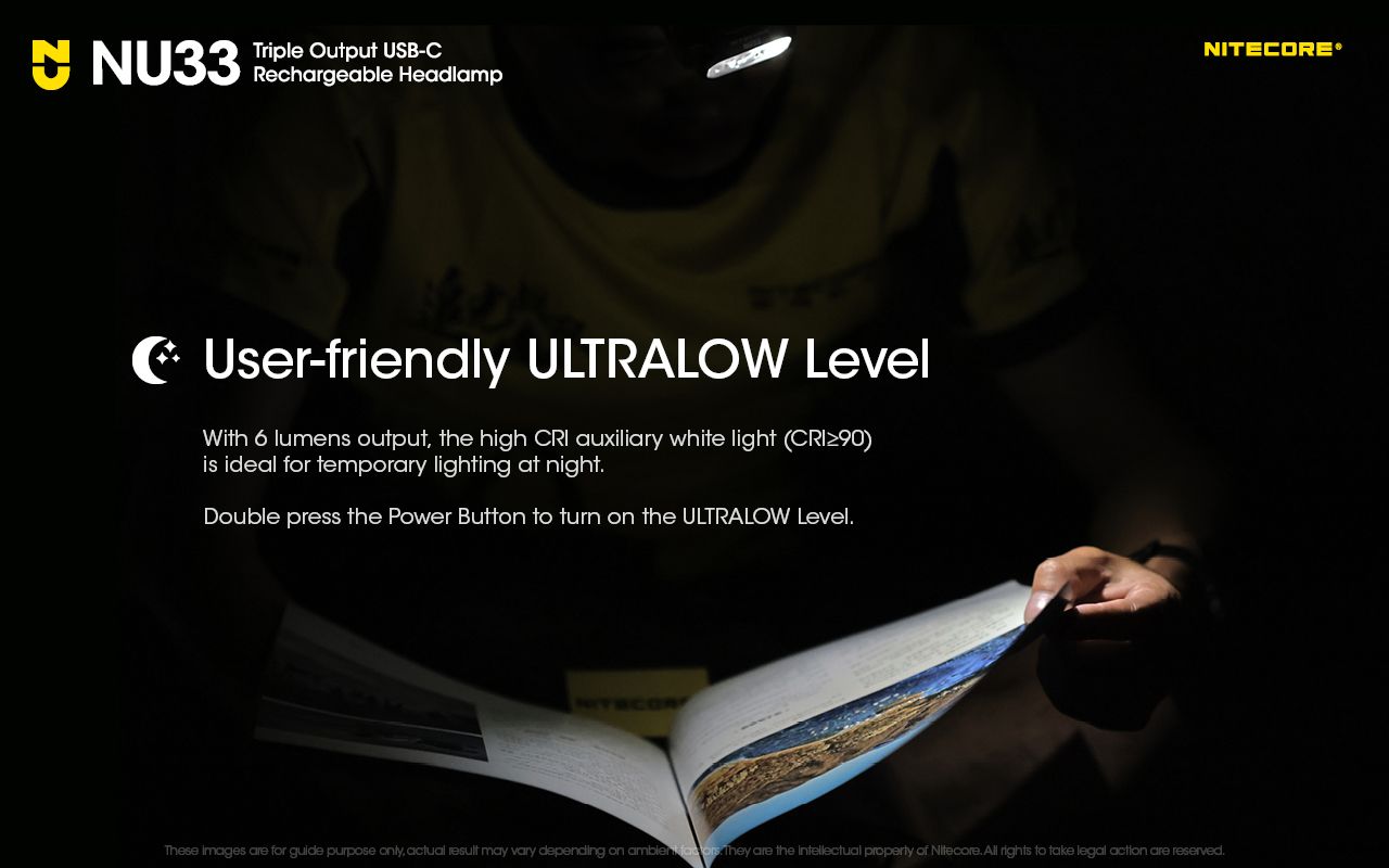 Nitecore NU33 USB-C nabíjateľná čelovka 700LM jasná ľahká vodotesná na kempovanie turistiku DIY projekty