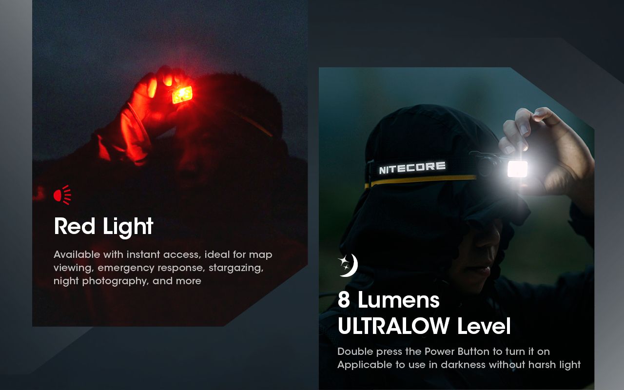 Nitecore NU50 1400 lúmenov LED čelovka na turistiku, ľahká nabíjateľná čelovka s dlhou výdržou