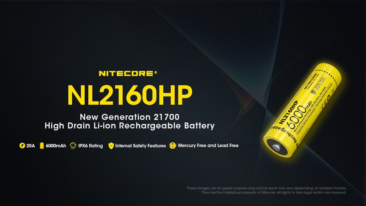 NITECORE NL2160HP 6000mAh 3.6V 21700 USB-C Li-ion nabíjateľná batéria, vysokokapacitný prenosný zdroj energie