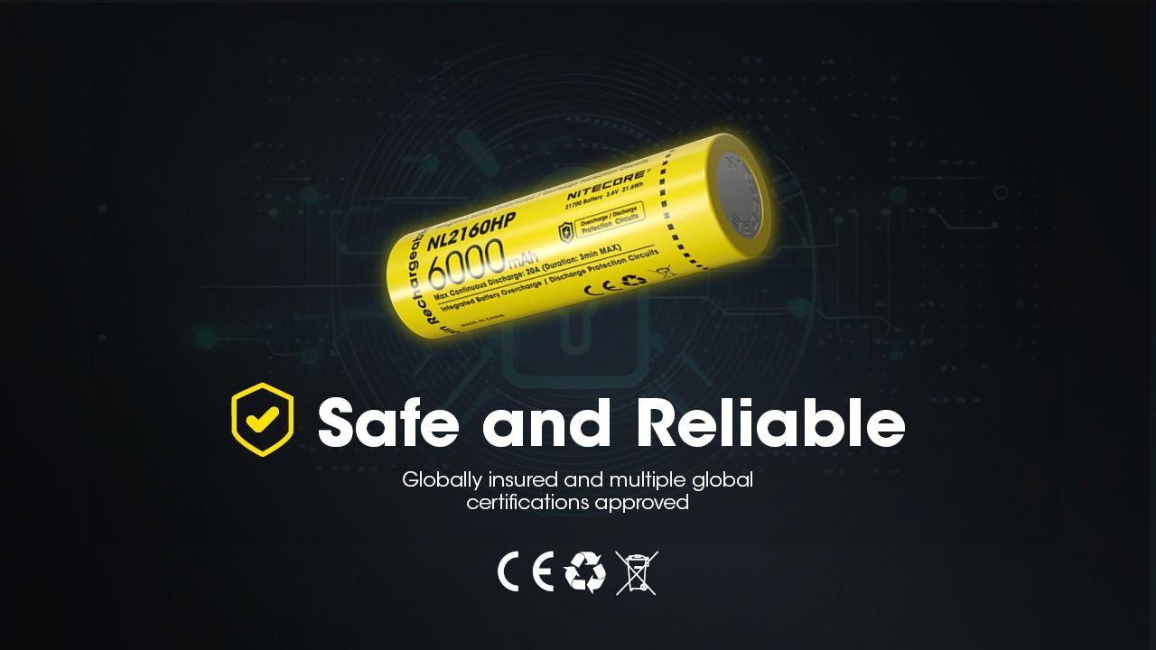 NITECORE NL2160HP 6000mAh 3.6V 21700 USB-C Li-ion nabíjateľná batéria, vysokokapacitný prenosný zdroj energie
