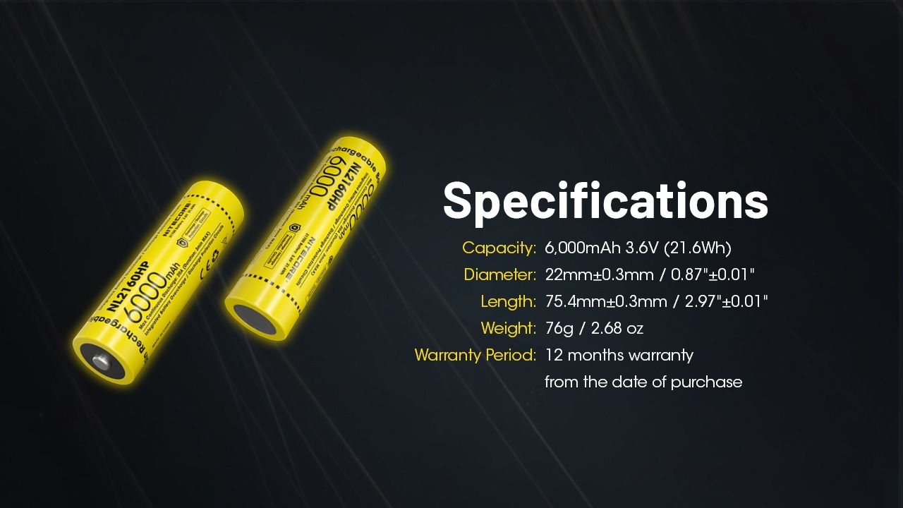 NITECORE NL2160HP 6000mAh 3.6V 21700 USB-C Li-ion nabíjateľná batéria, vysokokapacitný prenosný zdroj energie
