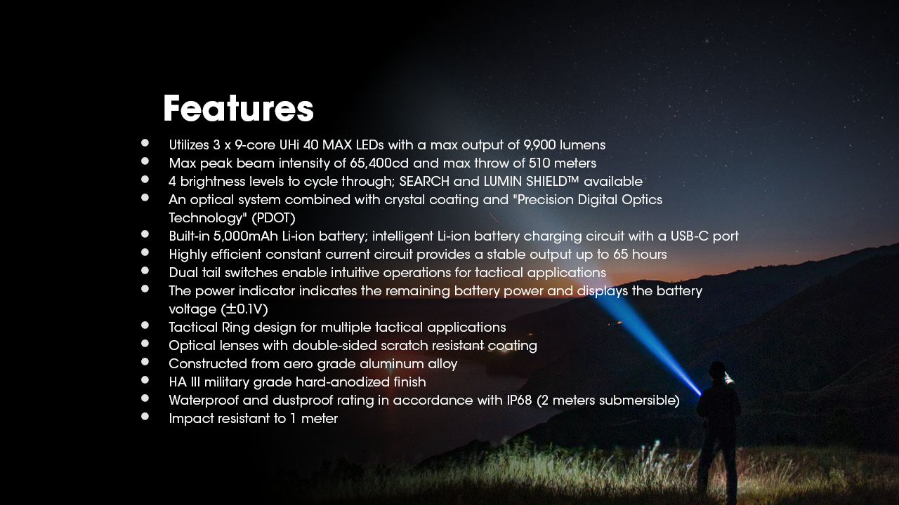 Nitecore TM9K PRO 9900 Lumen odolná nabíjateľná baterka s USB-C a 510m lúčom pre outdoorové dobrodružstvá