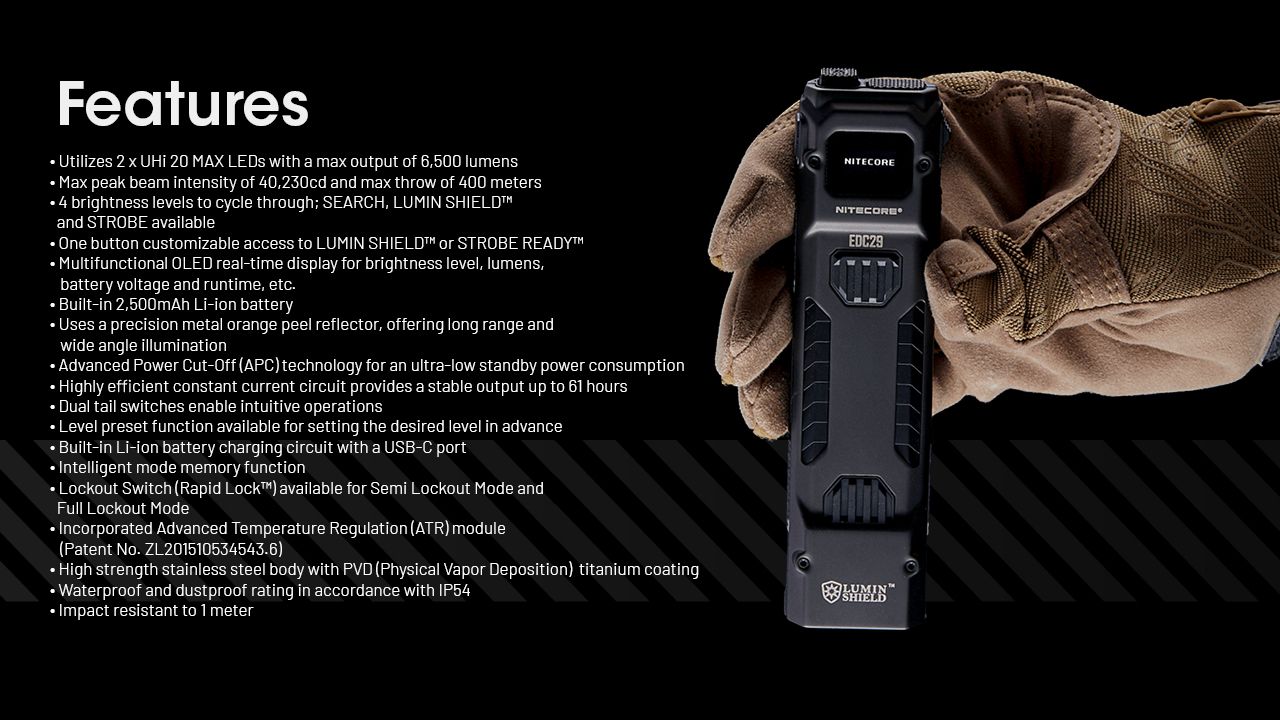 NITECORE EDC29 6500 lúmenov USB-C nabíjateľná baterka pre dlhý dosvit, každodenné nosenie a dobrodružstvo