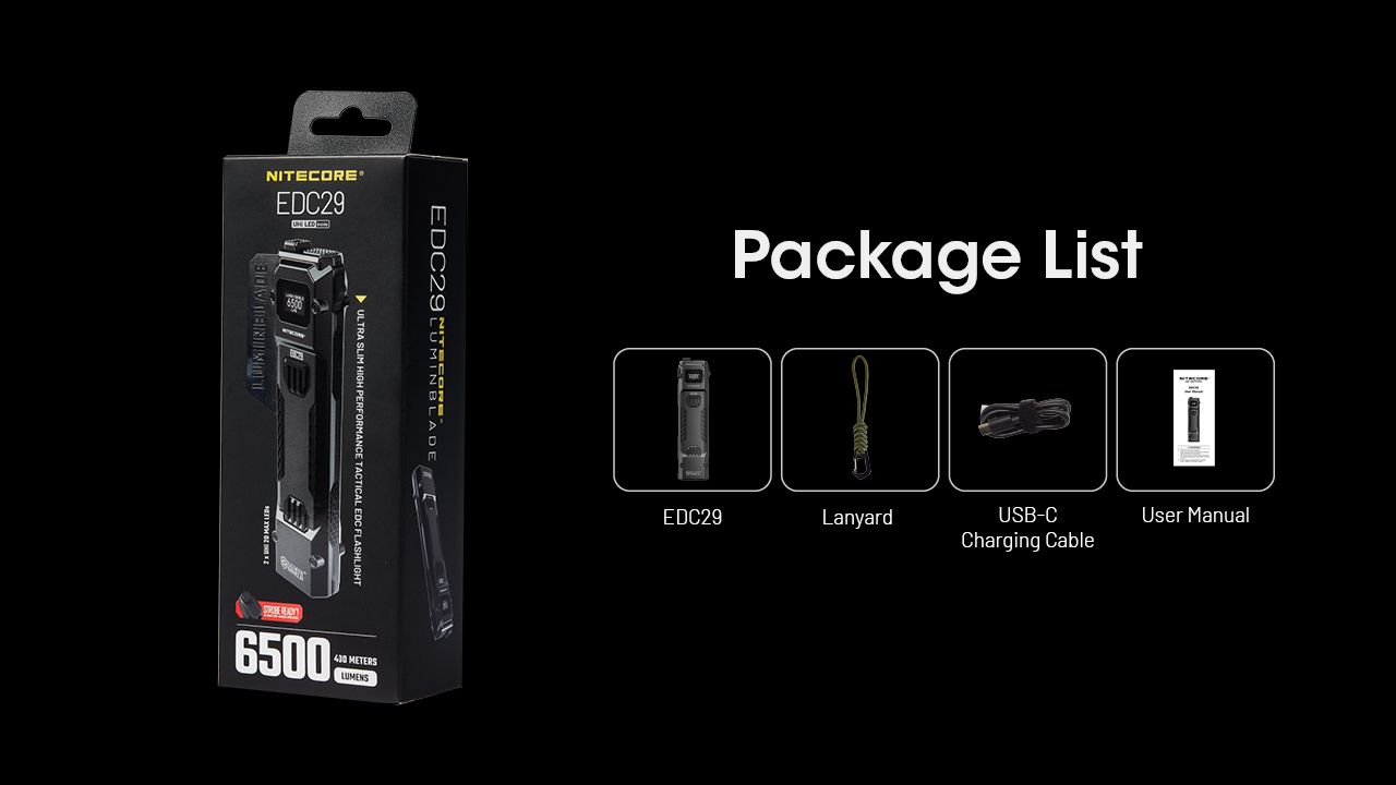NITECORE EDC29 6500 lúmenov USB-C nabíjateľná baterka pre dlhý dosvit, každodenné nosenie a dobrodružstvo