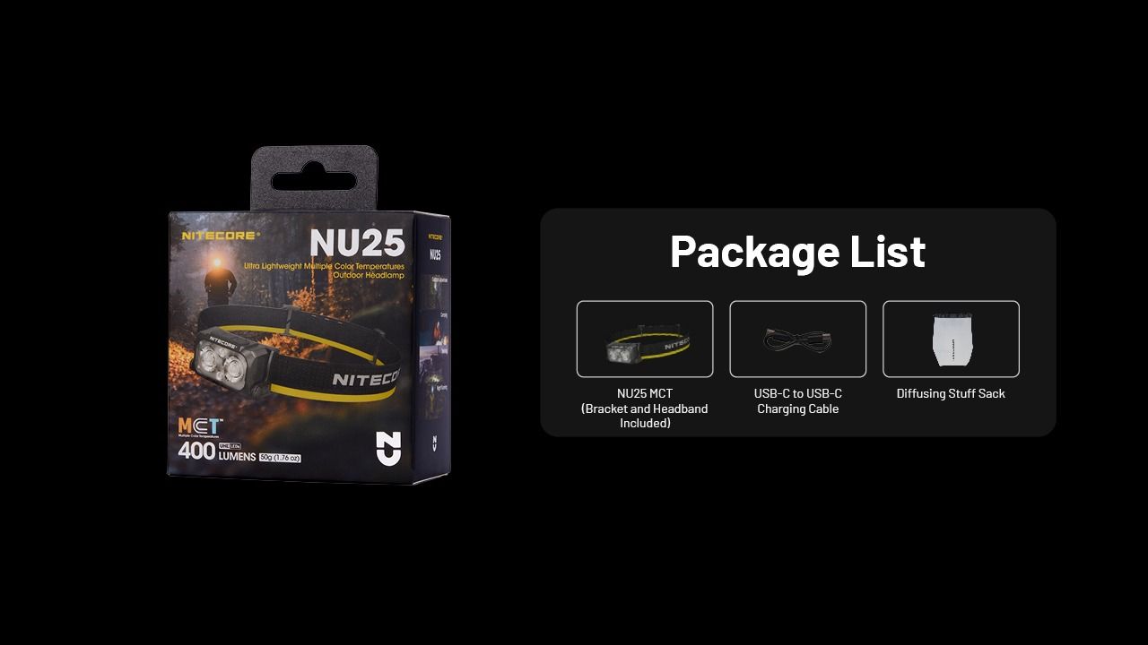 NITECORE NU25 MCT LED čelovka 400 lúmenov, USB-C nabíjateľná, ľahká turistická výbava pre outdoorových nadšencov
