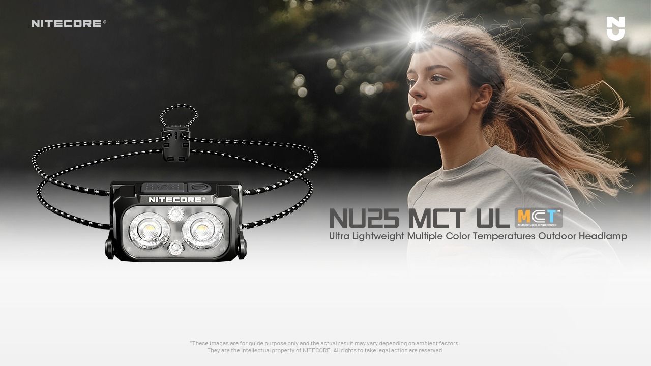 NITECORE NU25 MCT UL 400 lúmenov, ľahká čelovka, nabíjateľná cez USB-C, na turistiku, kempovanie a núdzové situácie
