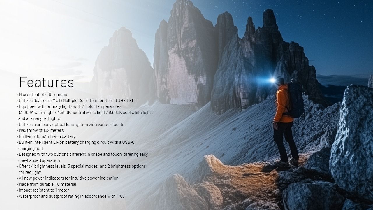 NITECORE NU25 MCT UL 400 lúmenov, ľahká čelovka, nabíjateľná cez USB-C, na turistiku, kempovanie a núdzové situácie