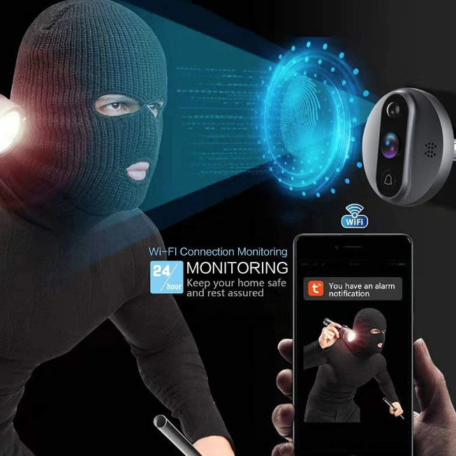 Tuya Smart 1080P WiFi kamera do dverového priezoru s detekciou pohybu v reálnom čase a 120-stupňovým zorným poľom pre domácu bezpečnosť