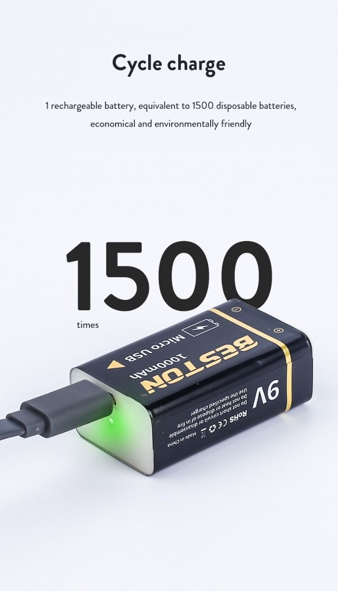 Beston 9V 1000mAh Micro USB nabíjateľná batéria ekologická energia pre RC helikoptéru, mikrofón a hračky