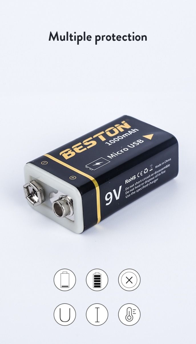 Beston 9V 1000mAh Micro USB nabíjateľná batéria ekologická energia pre RC helikoptéru, mikrofón a hračky