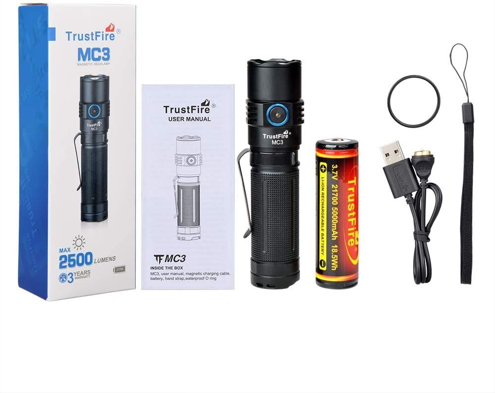 TrustFire MC3 XHP50 LED baterka 2500 lúmenov USB magnetické nabíjanie IP68 vodotesná kompaktné a výkonné svetlo
