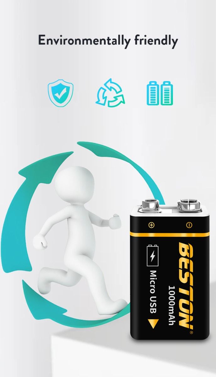 Beston 9V 1000mAh Micro USB nabíjateľná batéria ekologická energia pre RC helikoptéru, mikrofón a hračky