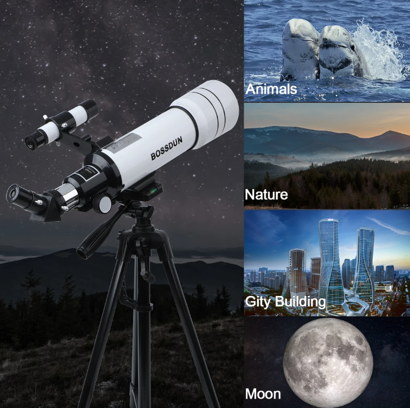 Bossdun teleskop 333X zväčšenie astronomický teleskop pre deti na pozorovanie hviezd a mesiaca 70 mm objektív