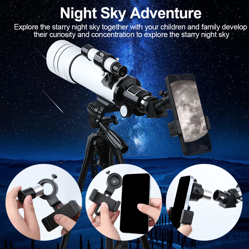 Bossdun teleskop 333X zväčšenie astronomický teleskop pre deti na pozorovanie hviezd a mesiaca 70 mm objektív