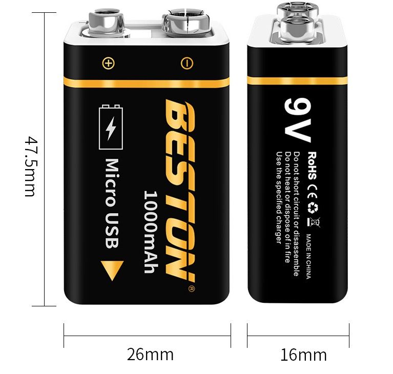 Beston 9V 1000mAh Micro USB nabíjateľná batéria ekologická energia pre RC helikoptéru, mikrofón a hračky