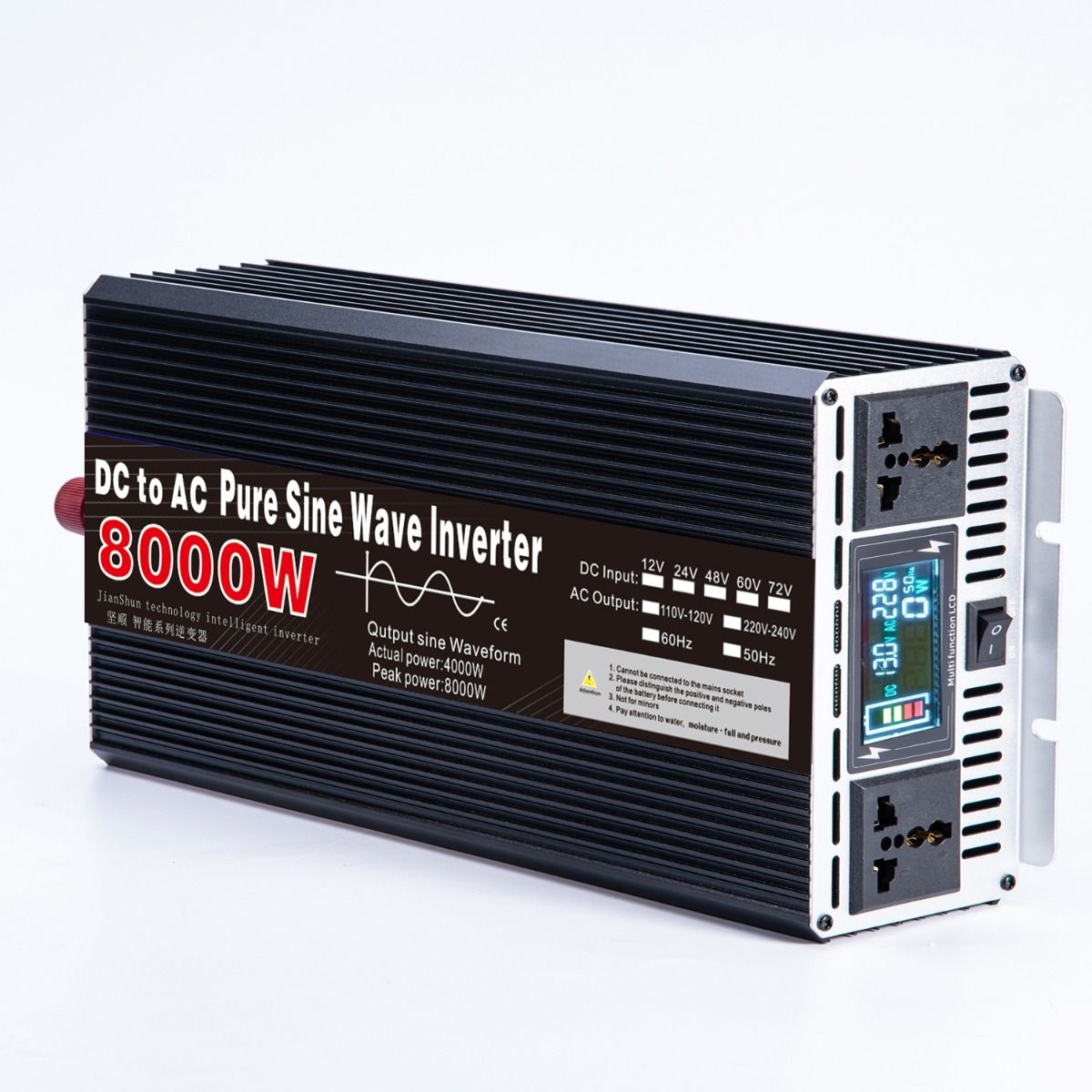 Čistý sínusový menič 3000W až 8000W pre obytné vozidlá DC 12V 24V na AC 110V 220V Vysoko kvalitný kompaktný energetický systém