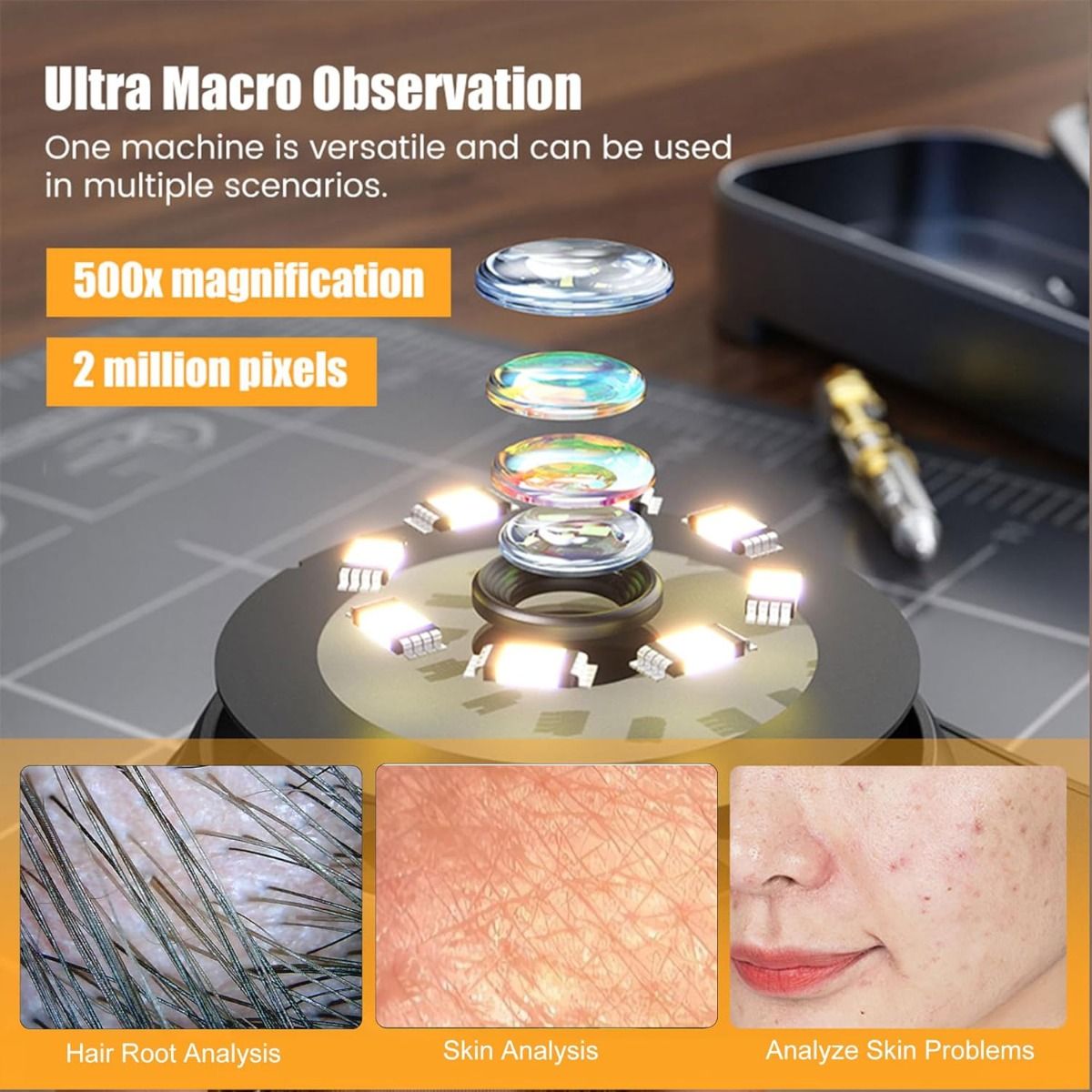 Digitálny mikroskop 500x zväčšenie 2MP – Oprava elektroniky, mince, koža, vlasy