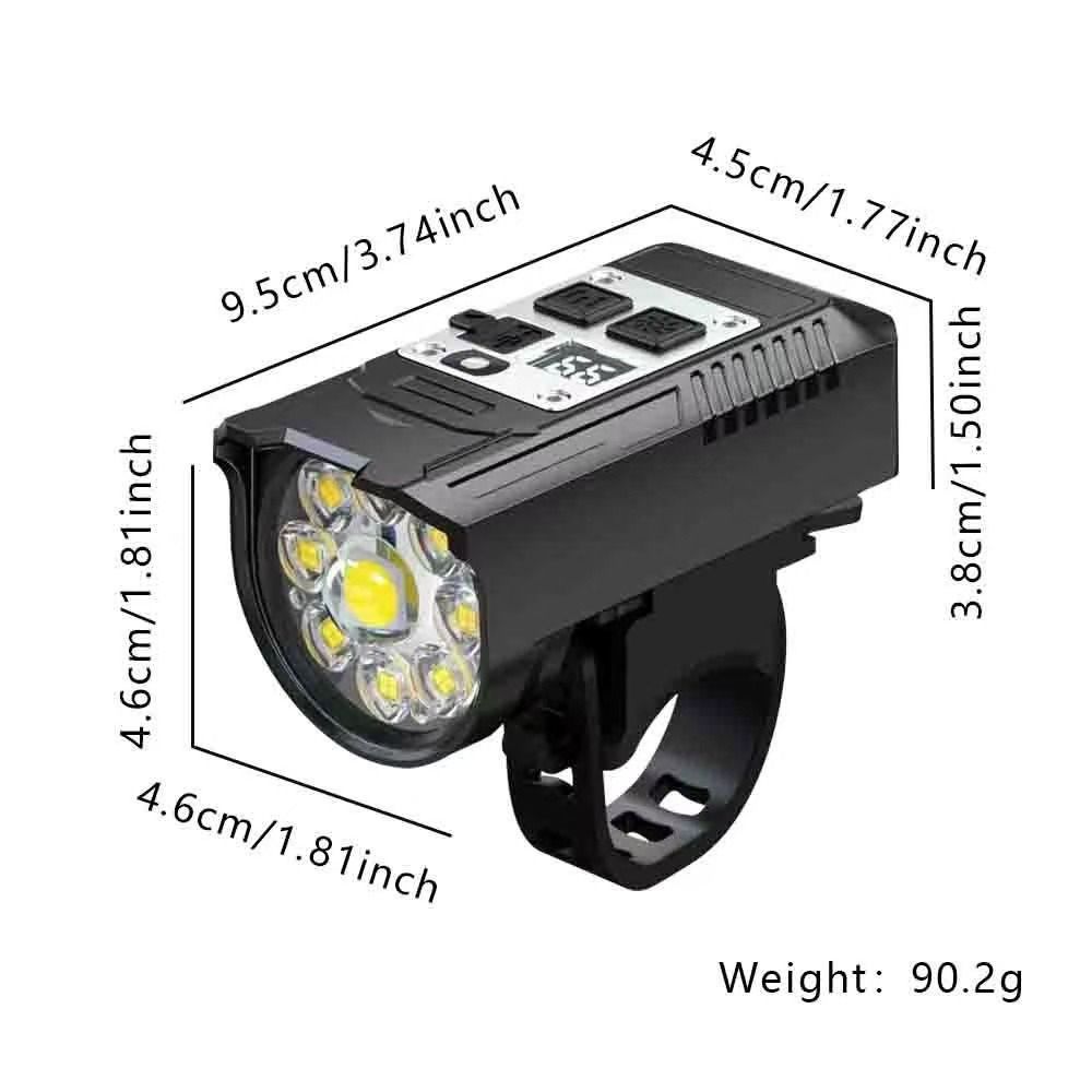 Bicyklový predný svetlomet 9 LED, nabíjateľný cez Type-C, vodotesné cyklistické svetlo