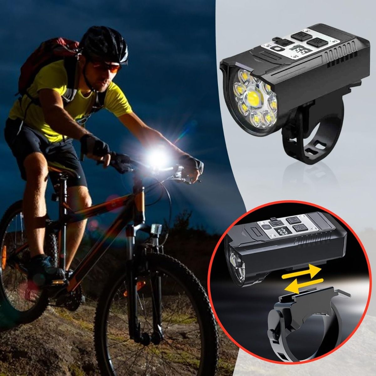 Bicyklový predný svetlomet 9 LED, nabíjateľný cez Type-C, vodotesné cyklistické svetlo