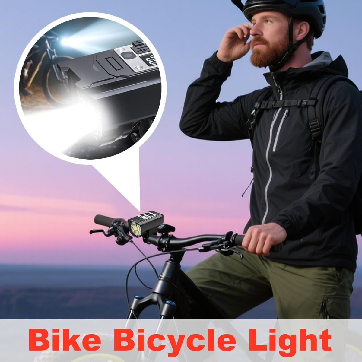 Bicyklový predný svetlomet 9 LED, nabíjateľný cez Type-C, vodotesné cyklistické svetlo