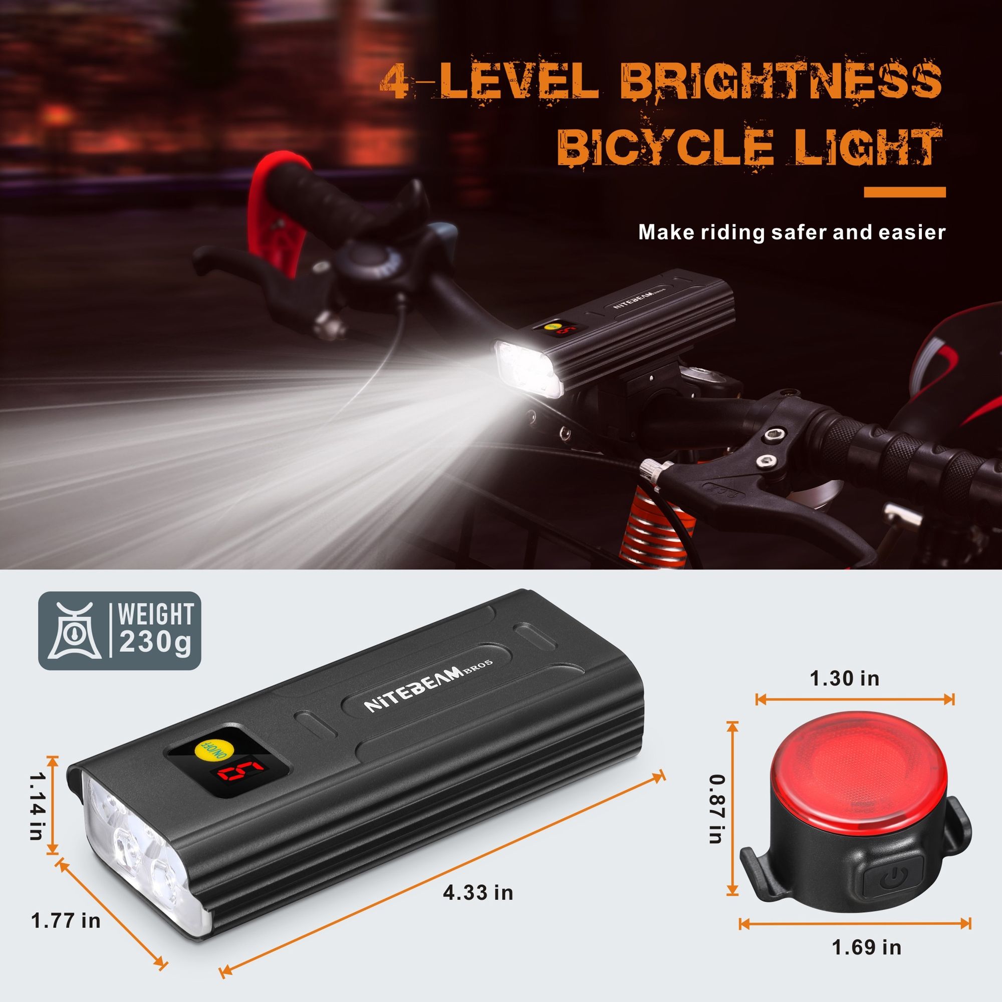 NiteBeam BR05 svetlá na bicykel 5000 lúmenov USB nabíjateľné cyklistické bezpečnostné nevyhnutné vybavenie s funkciou powerbanky