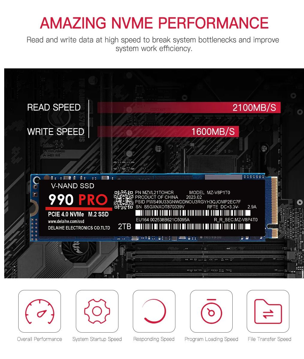 SSD vysoká rýchlosť 990 PRO PCIe 4.0 NVMe 4.0 M.2 2280 1TB 2TB 4TB SSD Interný pevný disk v pevnej fáze pre notebook PC PS4