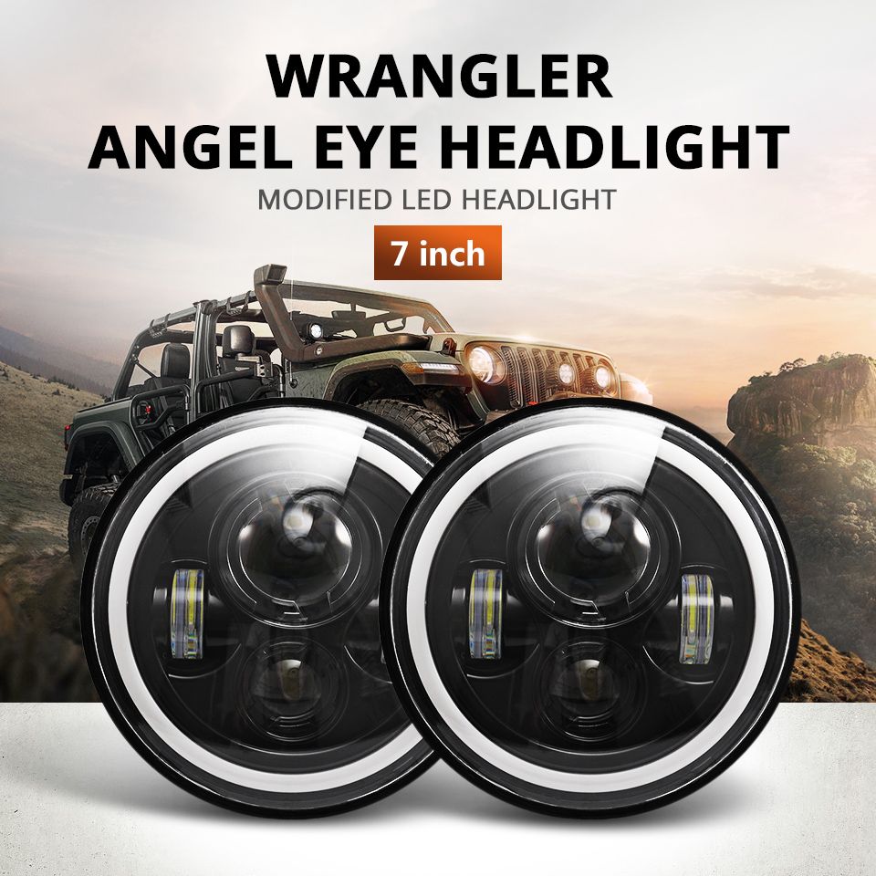 Motocyklové SVETLO 7-palcový LED svetlomet pre Jeep Wrangler Lada Niva 4x4 Jasný žltý biely Angel Eye odolný voči poveternostným vplyvom