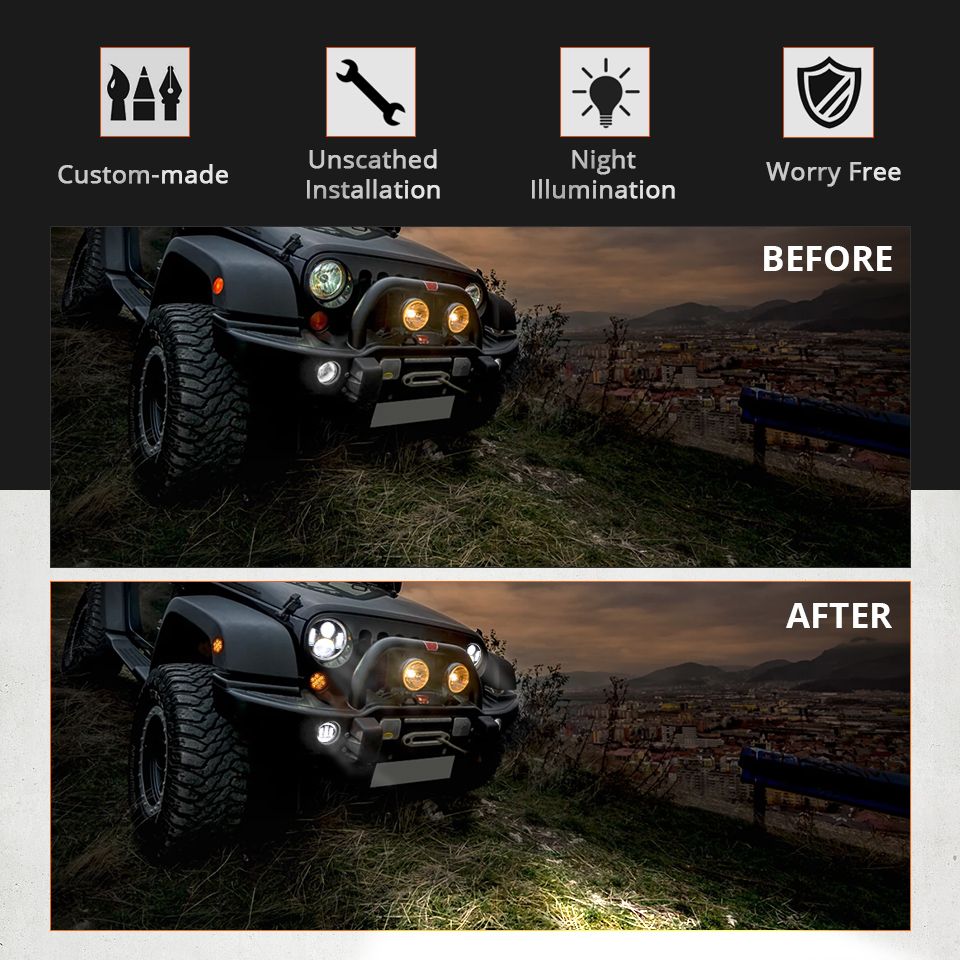 Motocyklové SVETLO 7-palcový LED svetlomet pre Jeep Wrangler Lada Niva 4x4 Jasný žltý biely Angel Eye odolný voči poveternostným vplyvom