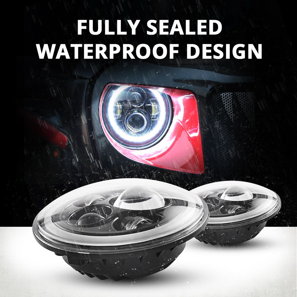 Motocyklové SVETLO 7-palcový LED svetlomet pre Jeep Wrangler Lada Niva 4x4 Jasný žltý biely Angel Eye odolný voči poveternostným vplyvom