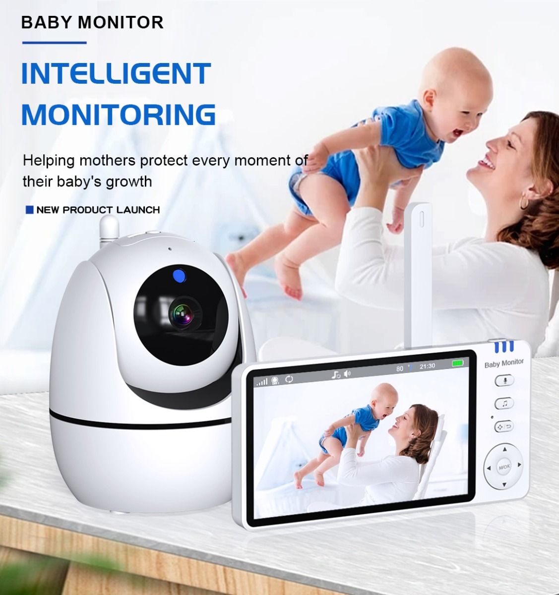 ABM501 Video detská monitorovacia kamera 2.4G bezdrôtová 5.0-palcový LCD nočné videnie obojsmerný audio pre bezpečnosť rodiny
