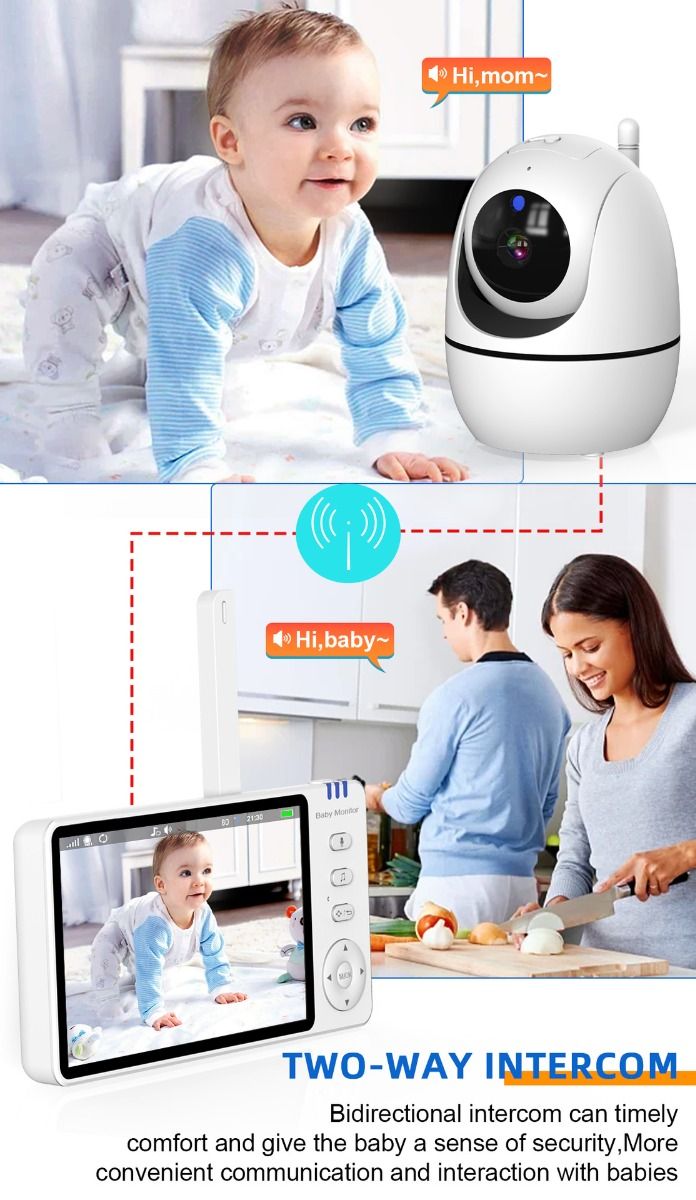 ABM501 Video detská monitorovacia kamera 2.4G bezdrôtová 5.0-palcový LCD nočné videnie obojsmerný audio pre bezpečnosť rodiny