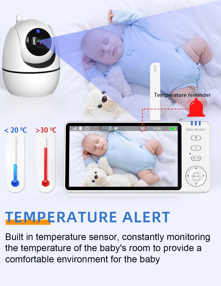 ABM501 Video detská monitorovacia kamera 2.4G bezdrôtová 5.0-palcový LCD nočné videnie obojsmerný audio pre bezpečnosť rodiny