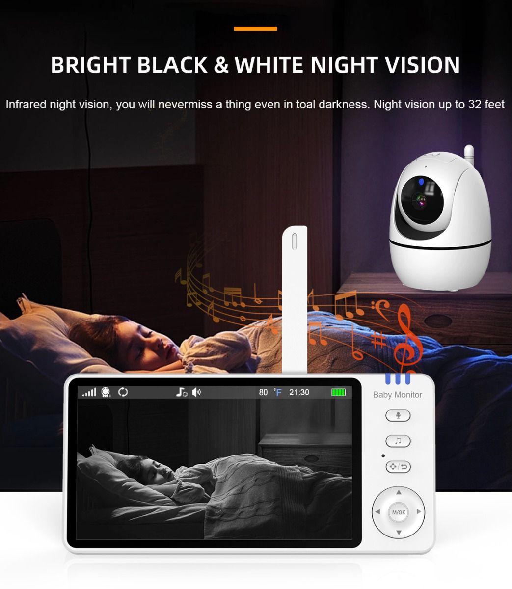 ABM501 Video detská monitorovacia kamera 2.4G bezdrôtová 5.0-palcový LCD nočné videnie obojsmerný audio pre bezpečnosť rodiny