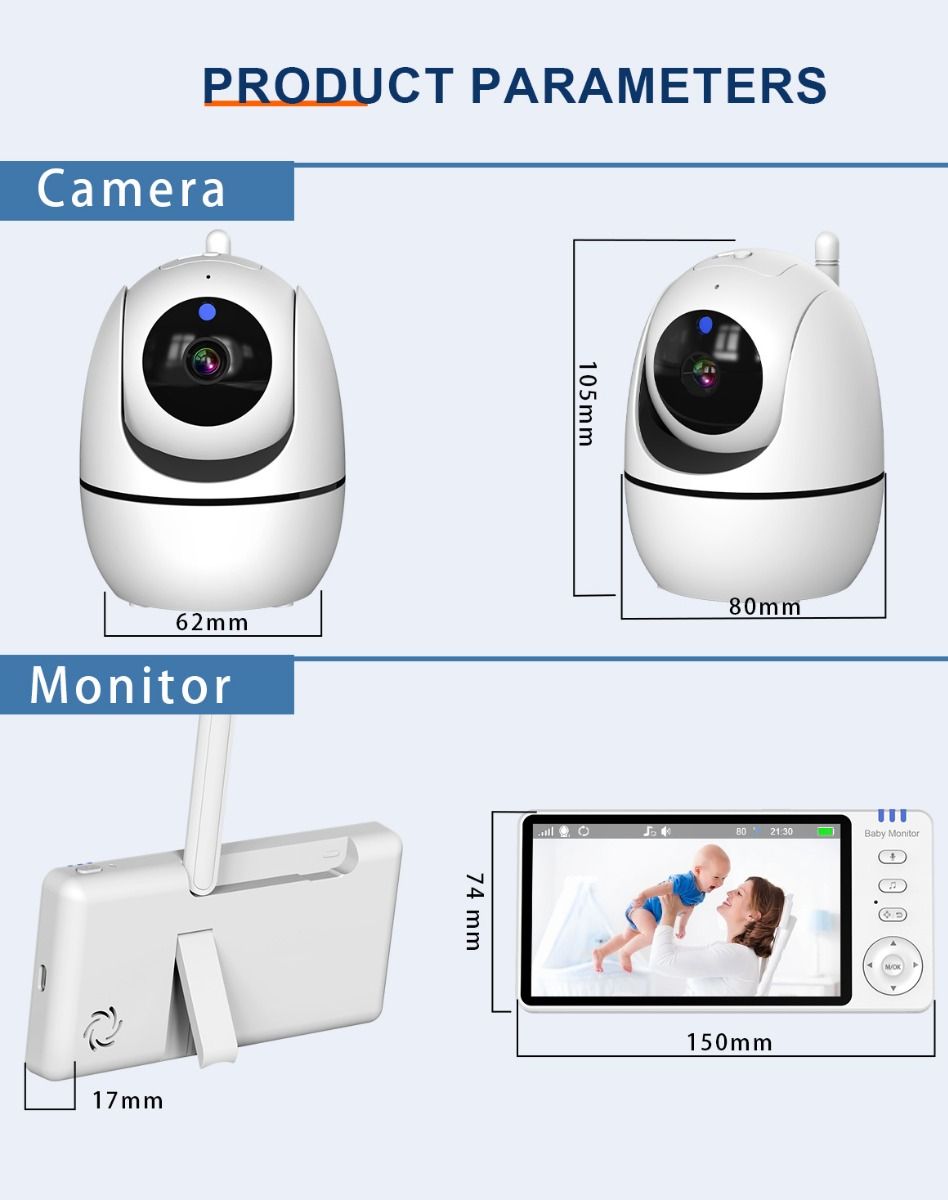 ABM501 Video detská monitorovacia kamera 2.4G bezdrôtová 5.0-palcový LCD nočné videnie obojsmerný audio pre bezpečnosť rodiny