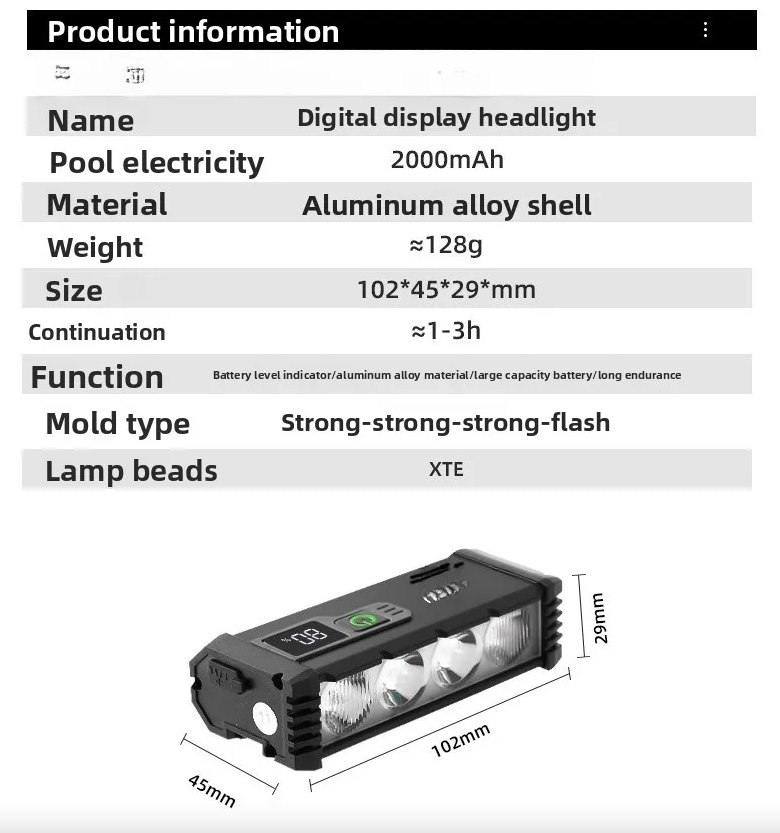 ACRUNU LED svetlo na bicykel USB nabíjateľné cyklistické svetlo - 4 režimy predné svetlo na bicykel