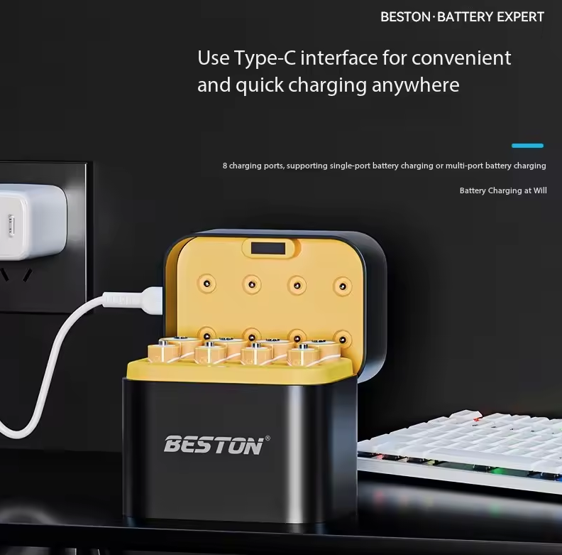 Beston Smart nabíjačka batérií 8 slotov pre AA s 3600mWh 1,5V nabíjateľnou lítiovou batériou – sada nabíjačky s rýchlym nabíjaním