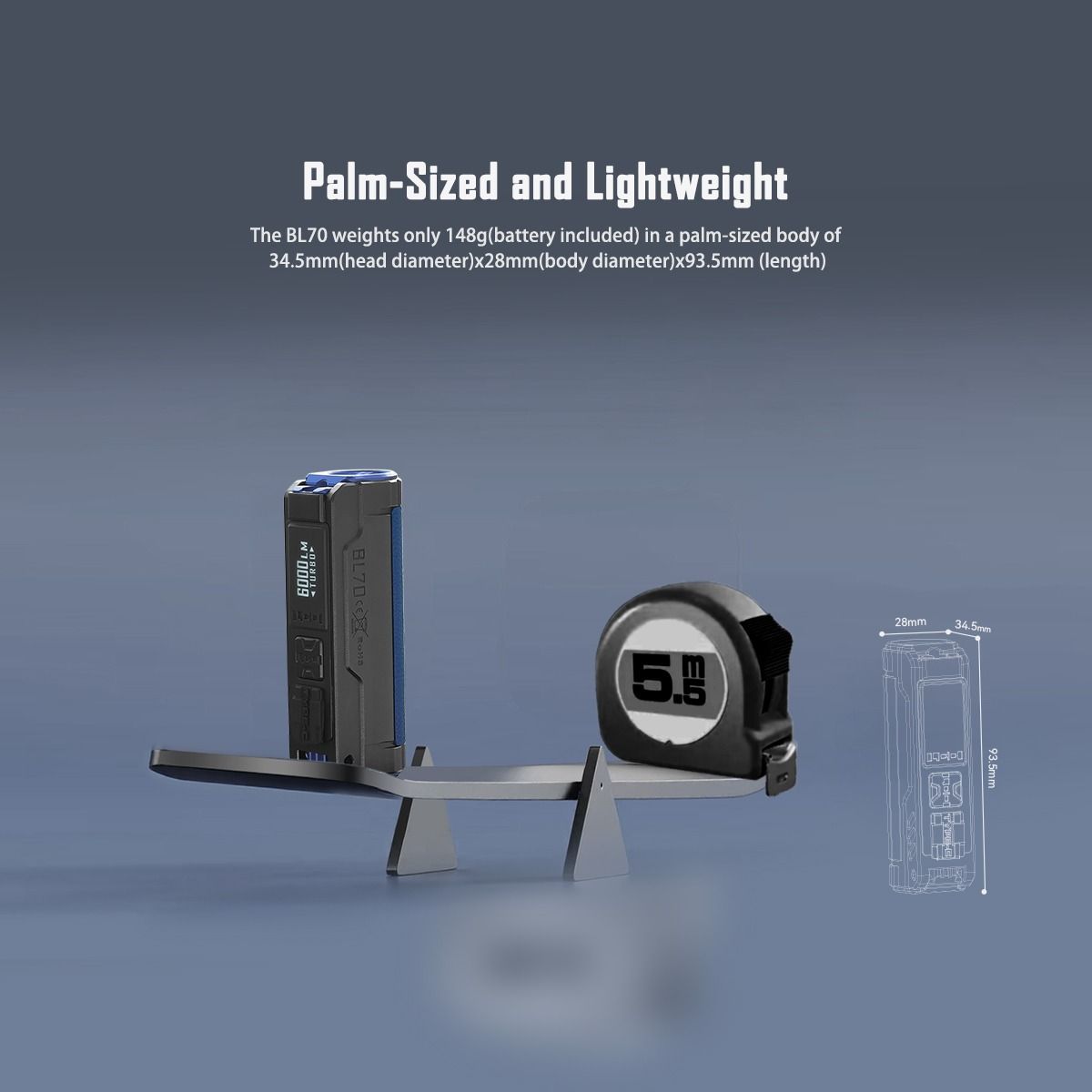 IMALENT BL70 6000 lúmenov: Nabíjateľná LED EDC baterka s rýchlym Typ-C nabíjaním.