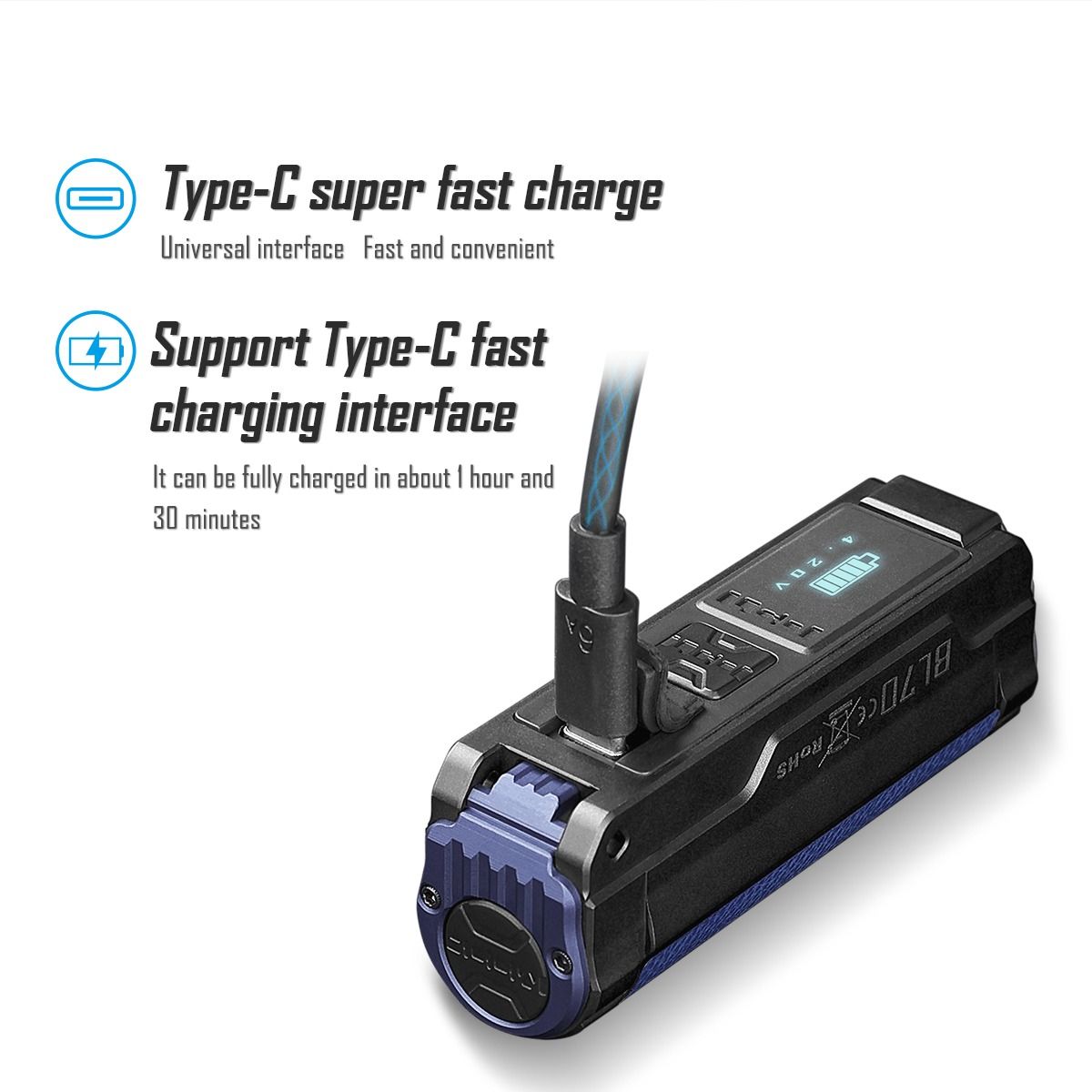 IMALENT BL70 6000 lúmenov: Nabíjateľná LED EDC baterka s rýchlym Typ-C nabíjaním.