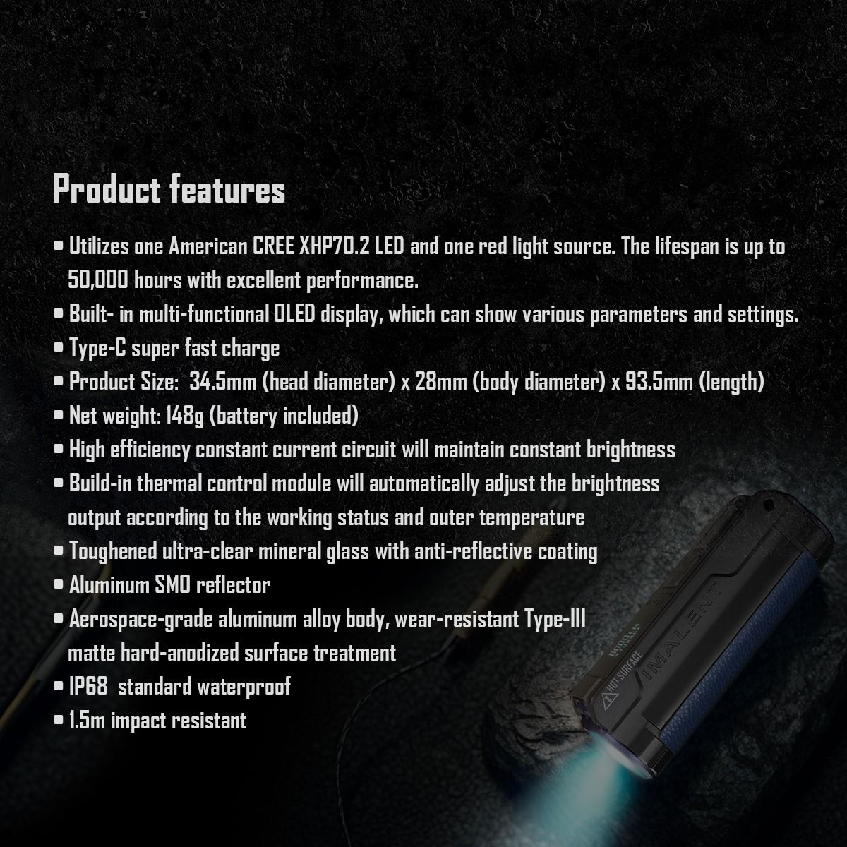 IMALENT BL70 6000 lúmenov: Nabíjateľná LED EDC baterka s rýchlym Typ-C nabíjaním.