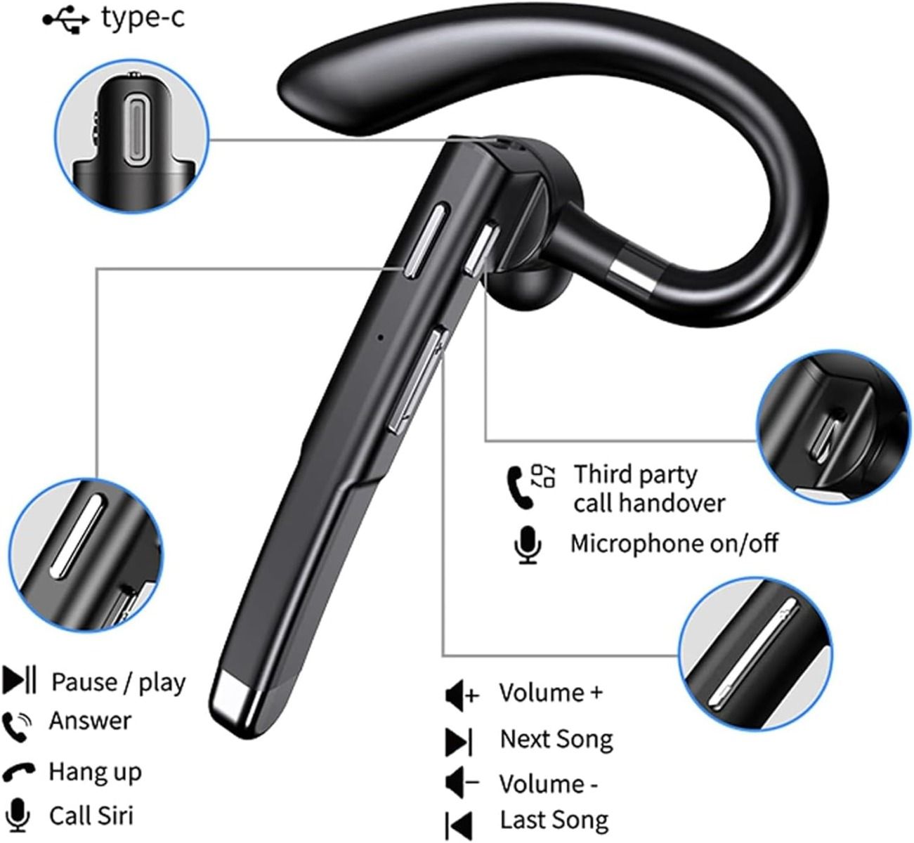 Bezdrôtová náhlavná súprava pre podnikanie so vstavaným mikrofónom, potlačenie hluku, handsfree športové slúchadlo 5.3