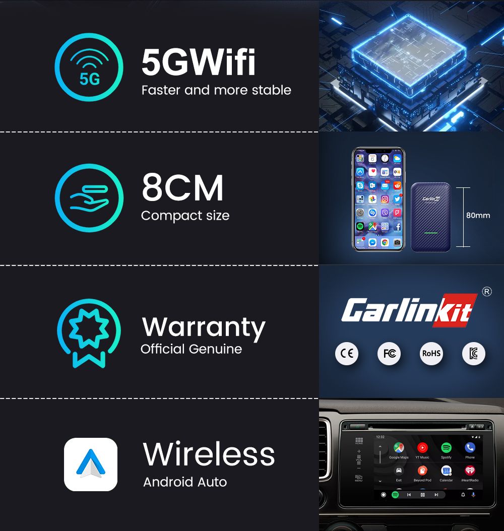 CarlinKit 4.0 Bezdrôtová CarPlay krabička pre Audi VW Porsche Kia Plug and Play Jednoduché nastavenie Hands-Free pripojenie
