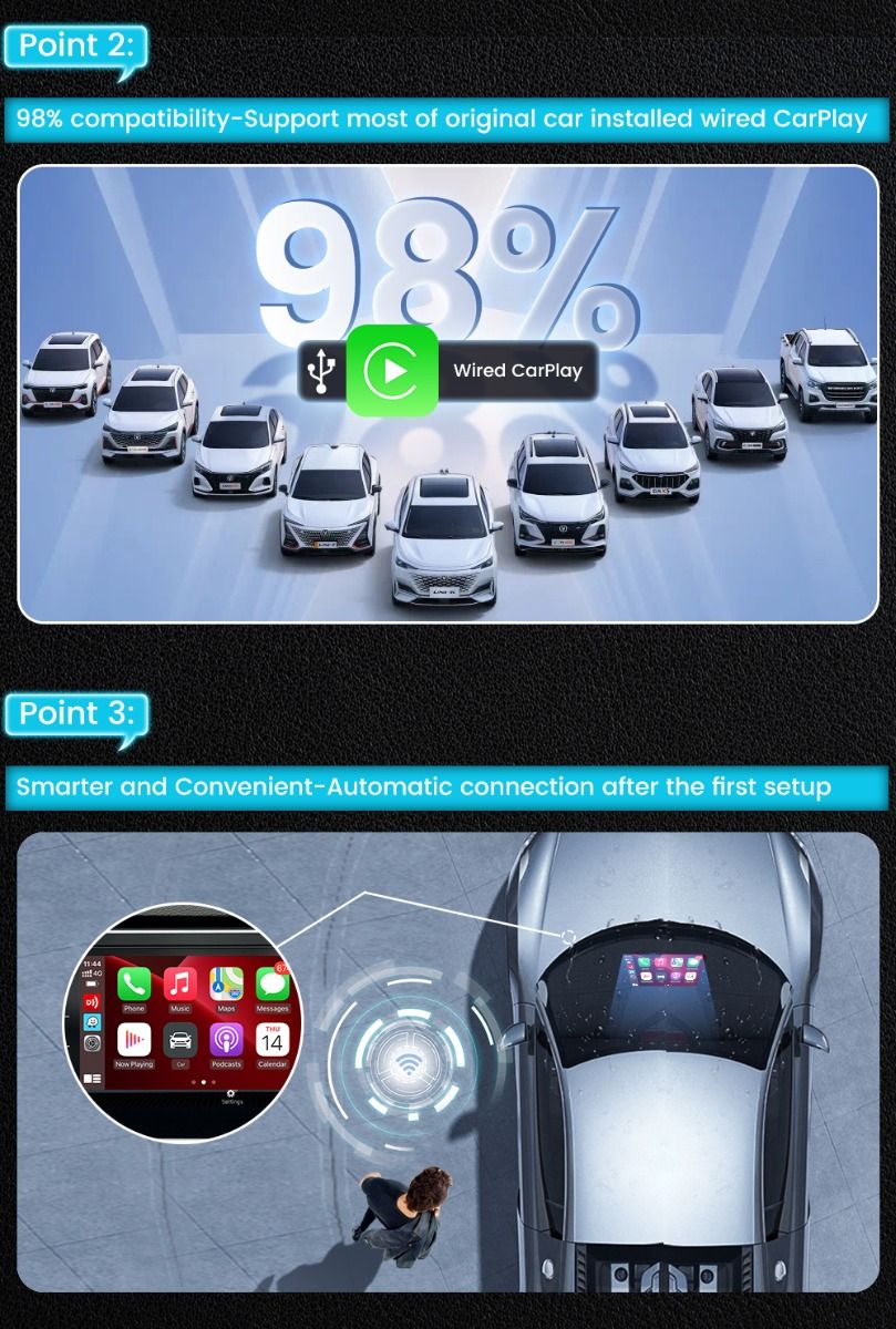 CarlinKit 4.0 Bezdrôtová CarPlay krabička pre Audi VW Porsche Kia Plug and Play Jednoduché nastavenie Hands-Free pripojenie