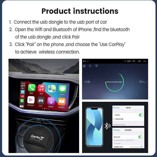CarlinKit USB CarPlay Dongle Android Auto Bezdrôtové pripojenie Jednoduchá inštalácia Volanie hands-free Hudba