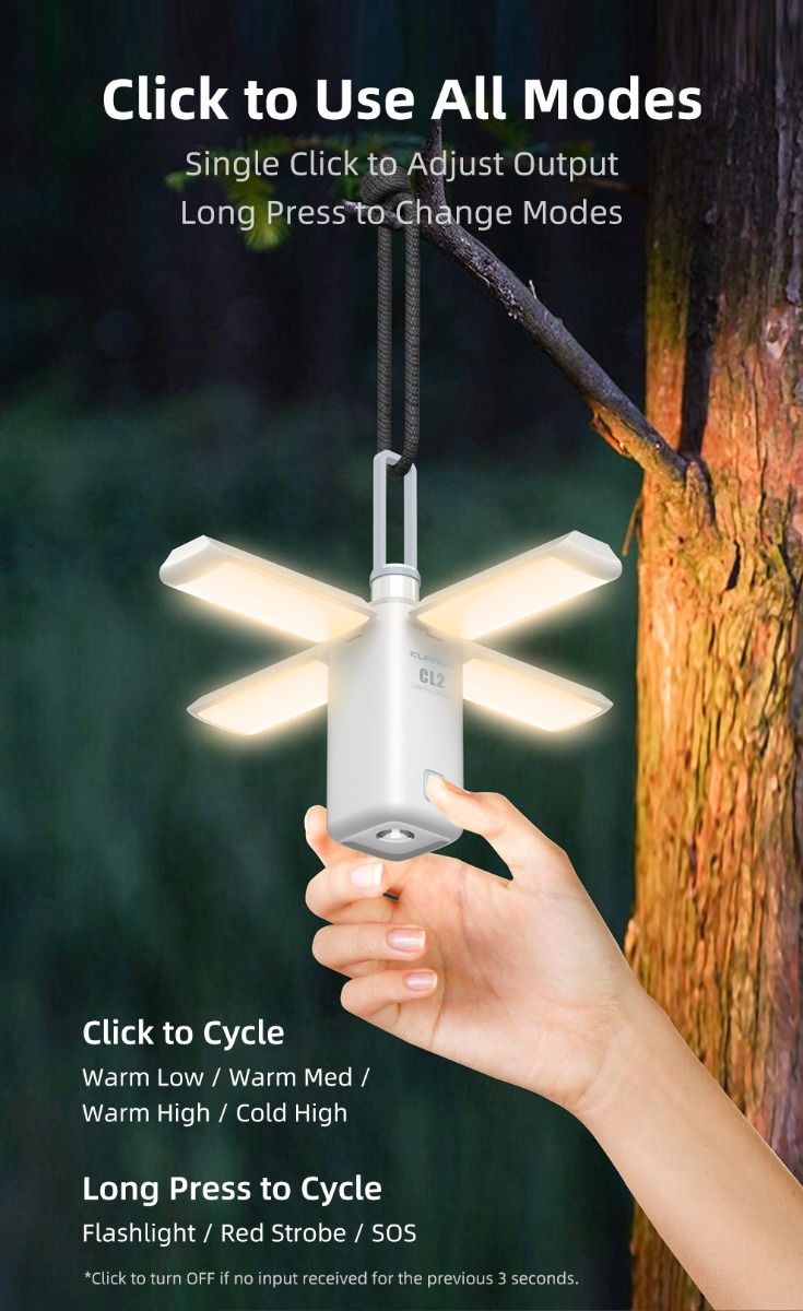 Klarus CL2 kempingová lampa 750 lúmenov s nastaviteľným uhlom starostlivosť o oči 7 osvetľovacích režimov