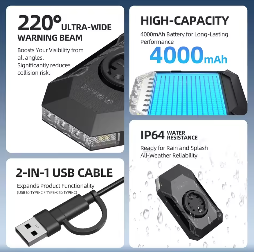 CYCLAMI CL350 Cyklistické predné svetlo 4000mAh s nabíjaním Type-C
