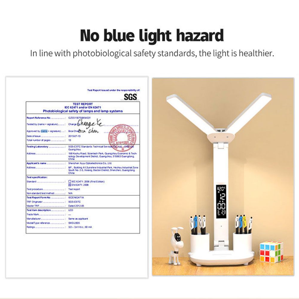 LED stolná lampa s držiakom na perá, vstavaným kalendárom, nastaviteľným jasom a ochranou očí pre domácu kanceláriu.