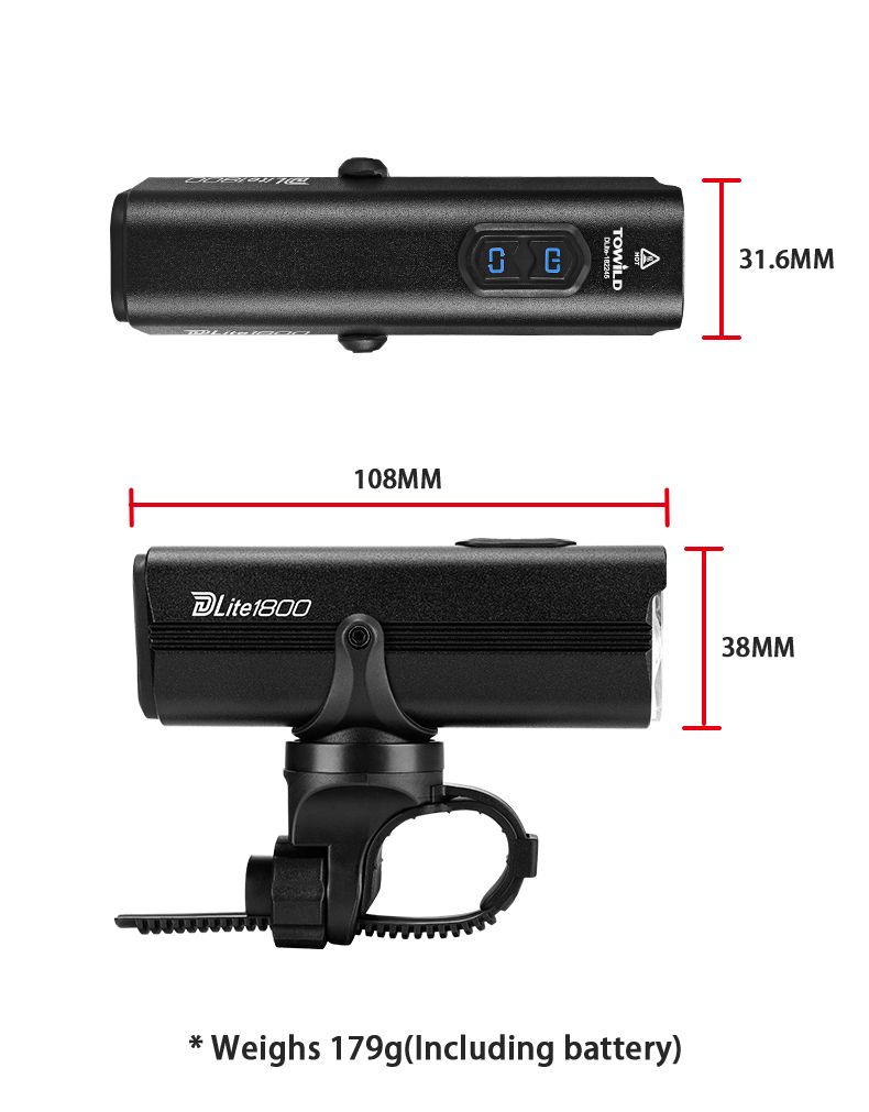 TOWILD DLite 1800 USB nabíjateľné bicyklové svetlo 2100 lúmenov vodotesný predný reflektor bezpečnosť na bicykel 5000mAh batéria