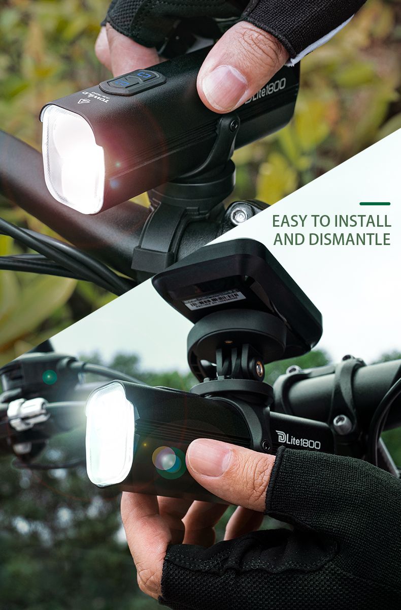 TOWILD DLite 1800 USB nabíjateľné bicyklové svetlo 2100 lúmenov vodotesný predný reflektor bezpečnosť na bicykel 5000mAh batéria