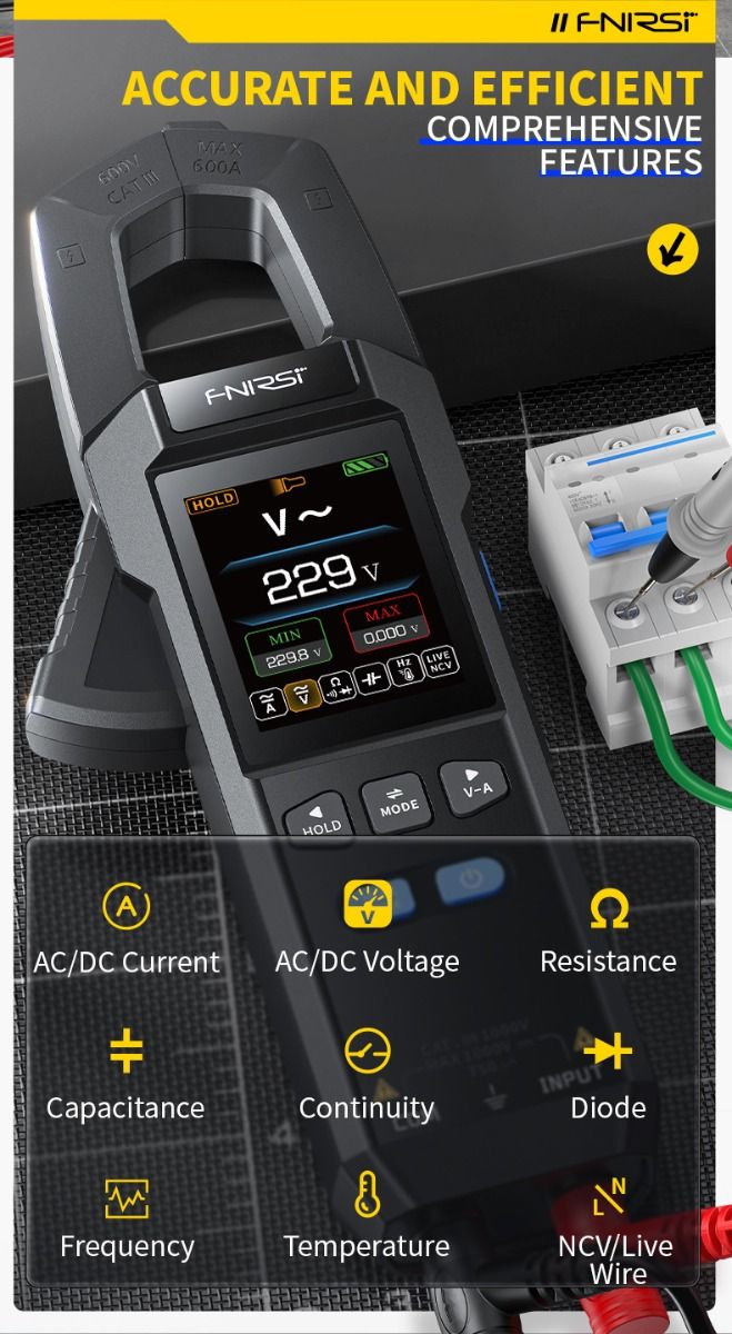 FNIRSI DMC-100 Kliešťový Multimeter: Plne Automatický, Inteligentný, NCV, AC/DC Napätie Prúd.